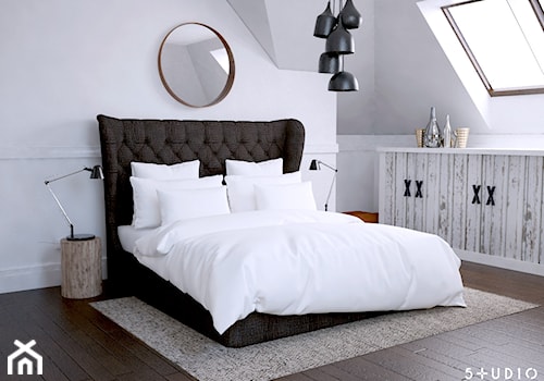 dom dla pary alternatywa - Mała biała szara sypialnia na poddaszu, styl skandynawski - zdjęcie od BARBELLA INTERIORS ( dawniej 5tud10 architektoniczne)