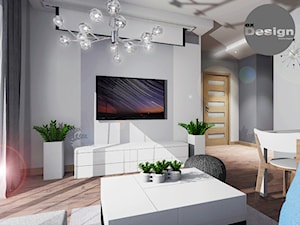 Biało- szare mieszkanie, Warszawa - Średni szary salon z jadalnią, styl minimalistyczny - zdjęcie od exDesign Ewelina Stępień-Chojnacka
