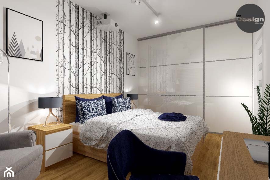 Skandynawska sypialnia - Średnia biała z biurkiem sypialnia, styl skandynawski - zdjęcie od exDesign Ewelina Stępień-Chojnacka