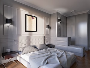 Eleganckie Powiśle - Średnia biała szara sypialnia, styl glamour - zdjęcie od EG projekt