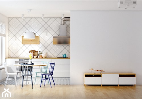 Giełda Niebieskośći - Średni biały salon z kuchnią z jadalnią, styl nowoczesny - zdjęcie od EG projekt