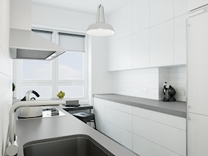 Francja na Powiślu - Średnia z salonem biała z zabudowaną lodówką z podblatowym zlewozmywakiem kuchnia dwurzędowa, styl skandynawski - zdjęcie od EG projekt