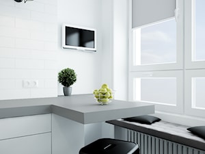 Francja na Powiślu - Mała otwarta z kamiennym blatem biała kuchnia w kształcie litery l z oknem, styl skandynawski - zdjęcie od EG projekt