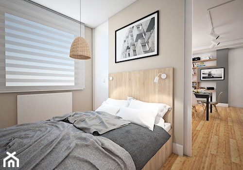 B1 - Mała beżowa biała sypialnia, styl minimalistyczny - zdjęcie od EG projekt