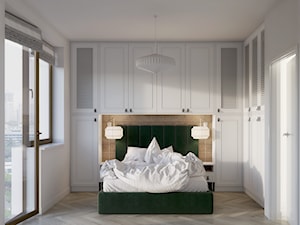 Zielone Bielany - Średnia biała sypialnia z balkonem / tarasem, styl skandynawski - zdjęcie od EG projekt