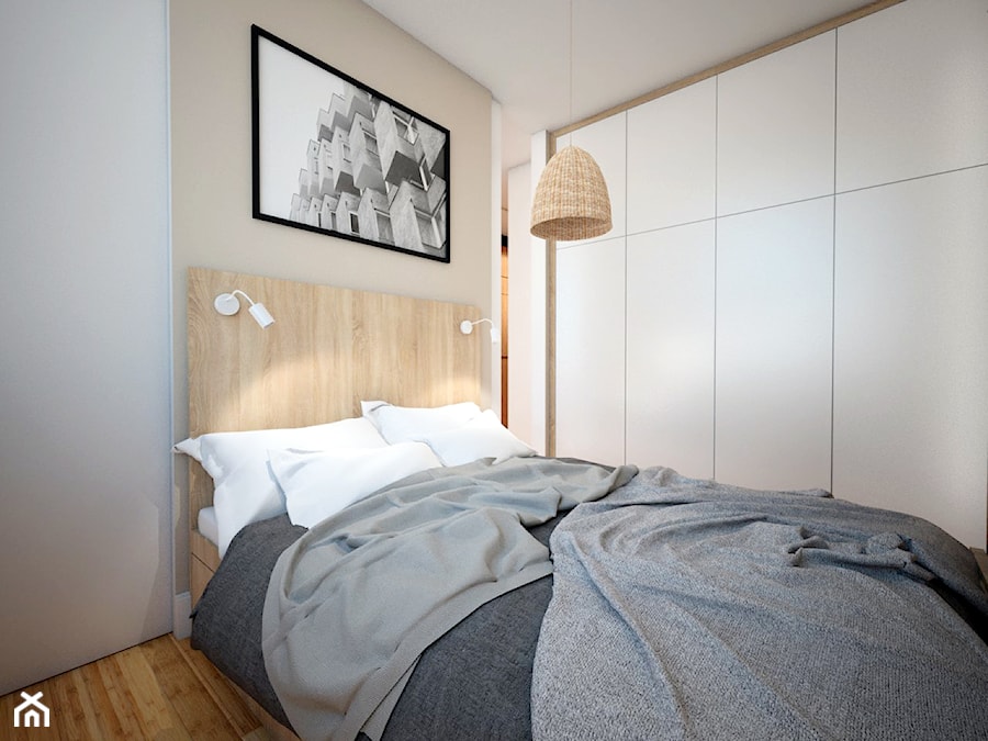 B1 - Mała beżowa biała sypialnia, styl minimalistyczny - zdjęcie od EG projekt