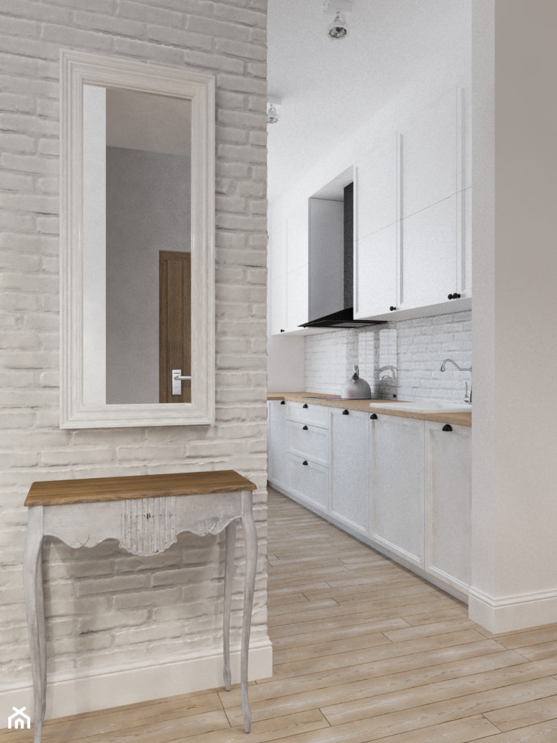 Al. Wilanowska - Średnia otwarta biała kuchnia w kształcie litery l, styl skandynawski - zdjęcie od EG projekt