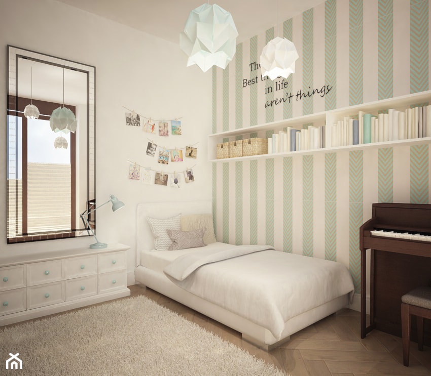 Eleganckie Powiśle - Średni biały miętowy pokój dziecka dla nastolatka dla dziewczynki, styl skandynawski - zdjęcie od EG projekt