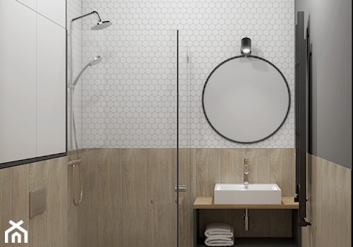 Zakręcona Saska - Mała bez okna z lustrem z punktowym oświetleniem łazienka, styl industrialny - zdjęcie od EG projekt