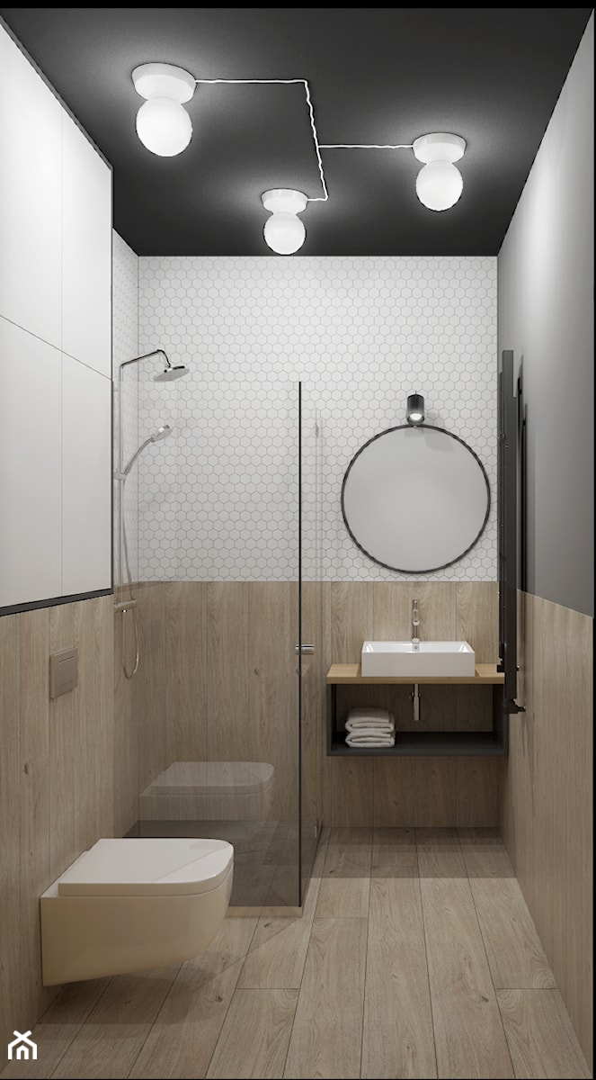 Zakręcona Saska - Mała bez okna z lustrem z punktowym oświetleniem łazienka, styl industrialny - zdjęcie od EG projekt