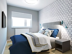 Turkusowy Bonifacy - Średnia biała szara sypialnia, styl skandynawski - zdjęcie od EG projekt