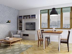 Zielone Bielany - Mały biały szary salon z jadalnią, styl skandynawski - zdjęcie od EG projekt