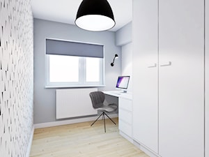 Turkusowy Bonifacy - Małe białe szare biuro, styl skandynawski - zdjęcie od EG projekt