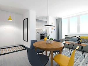 Żółto czarne akcenty - Mała biała jadalnia w salonie, styl skandynawski - zdjęcie od EG projekt