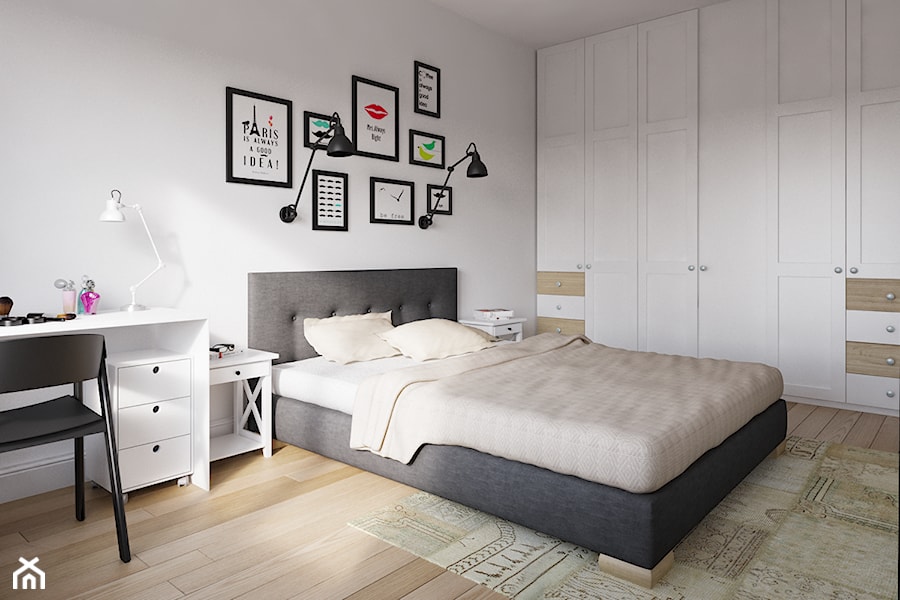 Rodzinne Pastele - Średnia biała z biurkiem sypialnia, styl skandynawski - zdjęcie od EG projekt