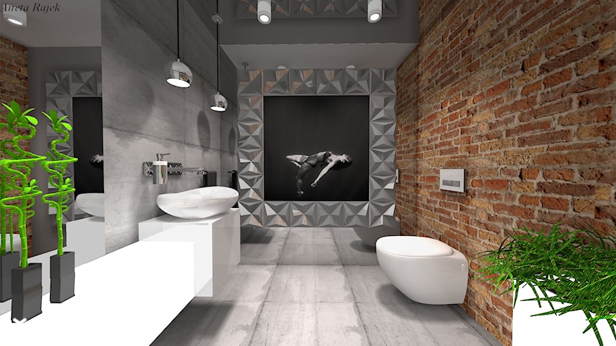 WC Styl Nowoczesny - Duża bez okna z punktowym oświetleniem łazienka, styl nowoczesny - zdjęcie od Rajek Projektowanie Wnętrz