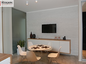 Mieszkanie w Warszawie Styl Nowoczesny - Średnia szara jadalnia w salonie, styl nowoczesny - zdjęcie od Rajek Projektowanie Wnętrz