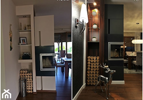Metamorfoza - przed i po - Mały biały czarny salon z jadalnią, styl glamour - zdjęcie od Rajek Projektowanie Wnętrz