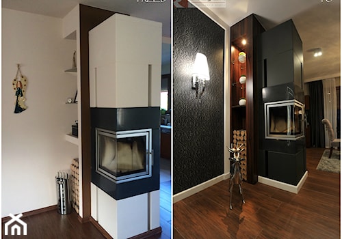 Metamorfoza - przed i po - Mały czarny szary salon z jadalnią, styl glamour - zdjęcie od Rajek Projektowanie Wnętrz