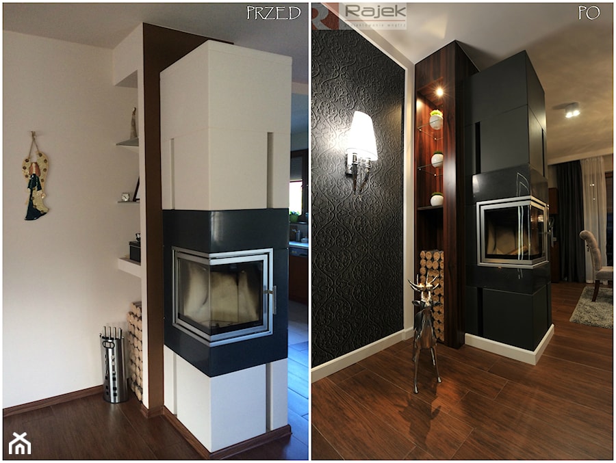 Metamorfoza - przed i po - Mały czarny szary salon z jadalnią, styl glamour - zdjęcie od Rajek Projektowanie Wnętrz