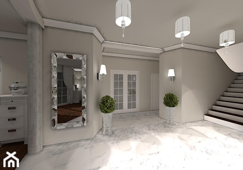 Dom Styl Glamour - Duży szary z marmurem na podłodze hol / przedpokój, styl glamour - zdjęcie od Rajek Projektowanie Wnętrz