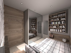 Kawalerka - optymalne wykorzystanie przestrzeni - Mała biała szara sypialnia, styl tradycyjny - zdjęcie od Rajek Projektowanie Wnętrz