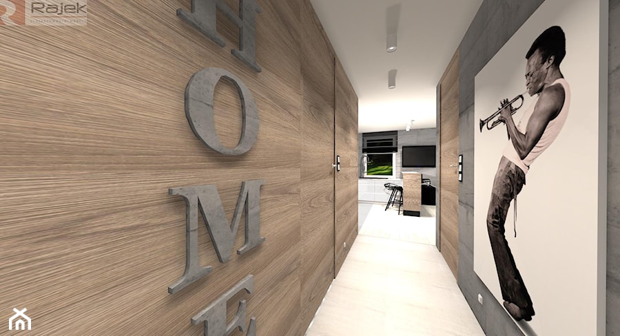 Mieszkanie dla Studenta - Średni brązowy szary hol / przedpokój, styl nowoczesny - zdjęcie od Rajek Projektowanie Wnętrz