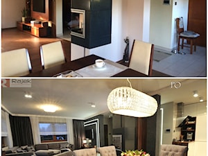 Metamorfoza - przed i po - Średnia biała szara jadalnia w salonie, styl glamour - zdjęcie od Rajek Projektowanie Wnętrz
