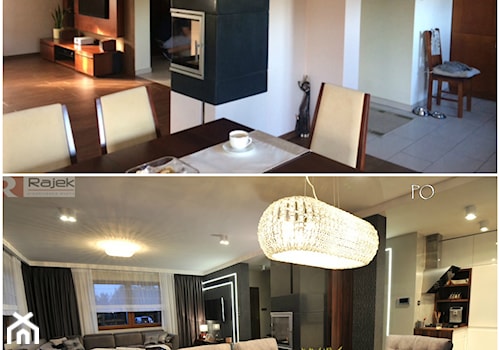 Metamorfoza - przed i po - Średnia biała szara jadalnia w salonie, styl glamour - zdjęcie od Rajek Projektowanie Wnętrz