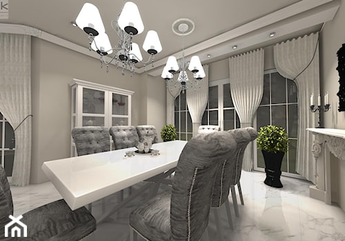 Dom Styl Glamour - Duża szara jadalnia jako osobne pomieszczenie, styl glamour - zdjęcie od Rajek Projektowanie Wnętrz