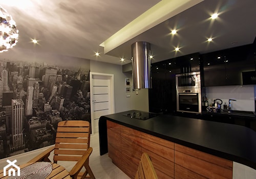 Mały szary salon z kuchnią z jadalnią, styl nowoczesny - zdjęcie od Porczyński Sieradzki