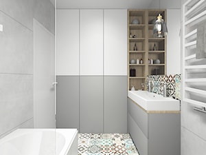 Łazienka - Mała na poddaszu bez okna z lustrem z dwoma umywalkami łazienka, styl nowoczesny - zdjęcie od Joanna Kłusak Architekt