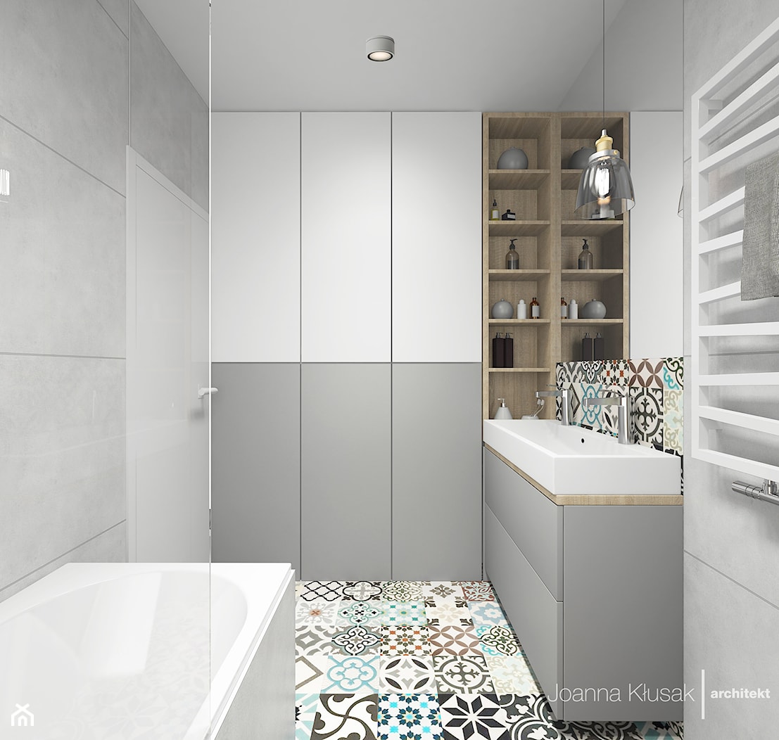 Łazienka - Mała na poddaszu bez okna z lustrem z dwoma umywalkami łazienka, styl nowoczesny - zdjęcie od Joanna Kłusak Architekt - Homebook