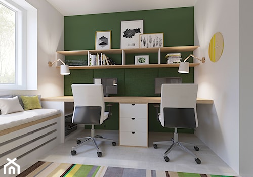 Salon i pracownia - Małe w osobnym pomieszczeniu z sofą szare biuro, styl nowoczesny - zdjęcie od Joanna Kłusak Architekt