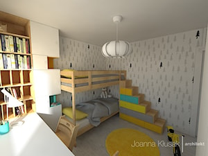 Mieszkanie na Ruczaju - Średni szary pokój dziecka dla nastolatka dla chłopca dla dziewczynki dla rodzeństwa, styl skandynawski - zdjęcie od Joanna Kłusak Architekt