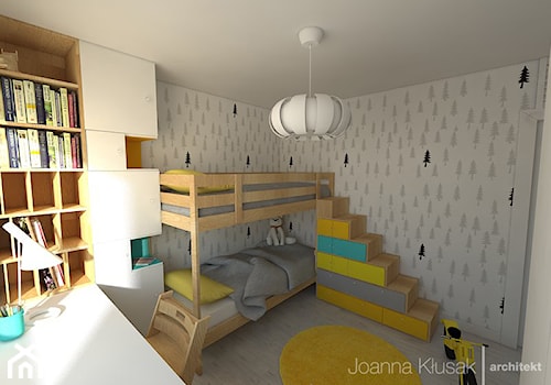 Mieszkanie na Ruczaju - Średni szary pokój dziecka dla nastolatka dla chłopca dla dziewczynki dla rodzeństwa, styl skandynawski - zdjęcie od Joanna Kłusak Architekt