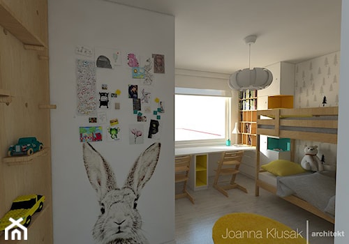 Mieszkanie na Ruczaju - Średni szary pokój dziecka dla dziecka dla nastolatka dla chłopca dla dziewczynki dla rodzeństwa, styl skandynawski - zdjęcie od Joanna Kłusak Architekt