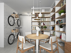 Salon i pracownia - Średni biały salon z jadalnią, styl nowoczesny - zdjęcie od Joanna Kłusak Architekt