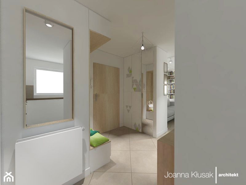 Mieszkanie na Ruczaju - Średni biały szary hol / przedpokój, styl skandynawski - zdjęcie od Joanna Kłusak Architekt