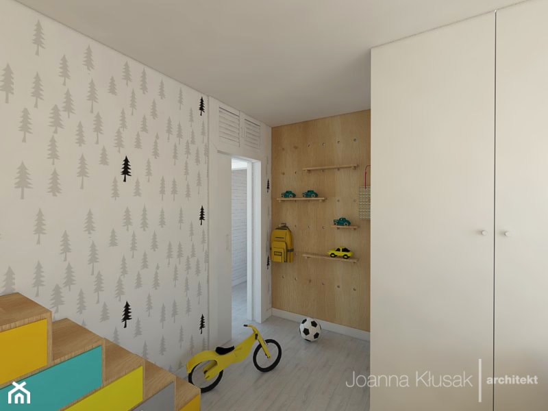 Mieszkanie na Ruczaju - Mały szary pokój dziecka dla dziecka dla chłopca dla dziewczynki, styl skandynawski - zdjęcie od Joanna Kłusak Architekt