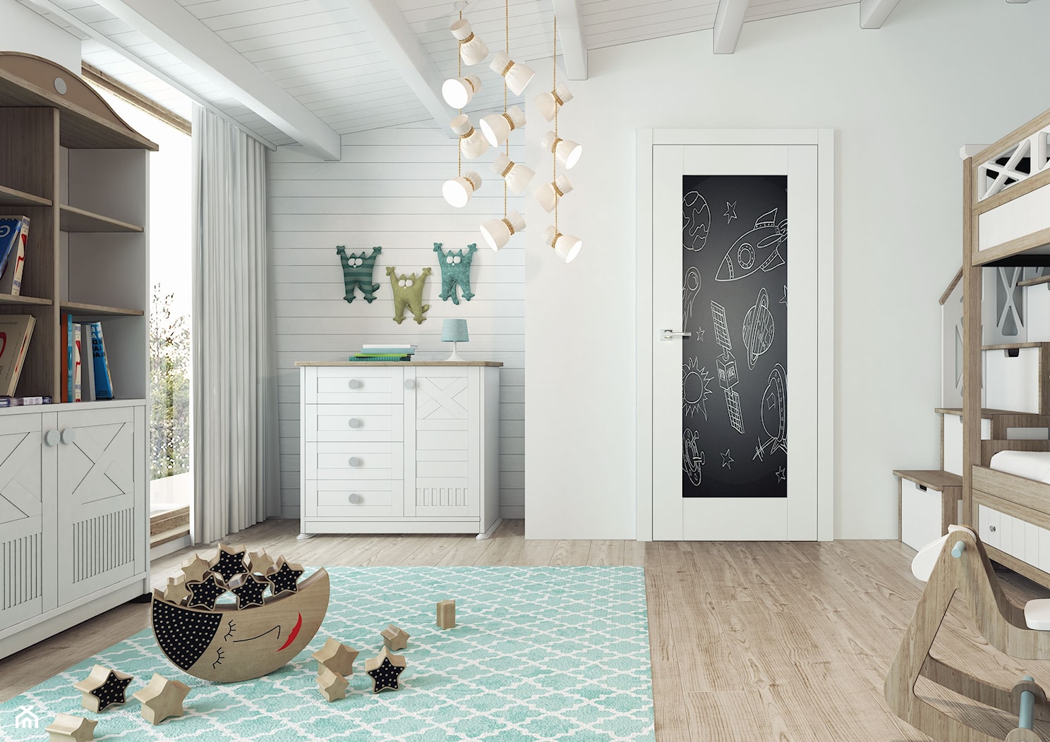 ASILO - Duży biały z panelami tapicerowanymi pokój dziecka dla dziecka dla chłopca dla dziewczynki dla rodzeństwa, styl tradycyjny - zdjęcie od ENTRA - Homebook