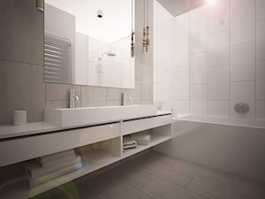 mieszkanie na Woli - Średnia bez okna z dwoma umywalkami z punktowym oświetleniem łazienka, styl nowoczesny - zdjęcie od MODULLAR