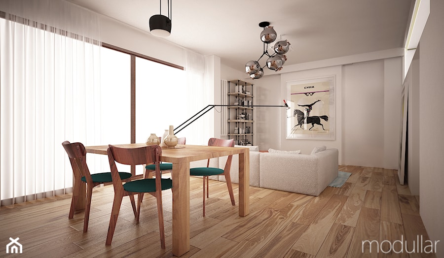 Bielany mieszkanie - Średnia szara jadalnia w salonie, styl skandynawski - zdjęcie od MODULLAR