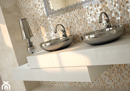 Średnia z dwoma umywalkami z marmurową podłogą łazienka, styl glamour - zdjęcie od Ceramica Promat