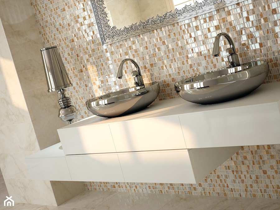 Średnia z dwoma umywalkami z marmurową podłogą łazienka, styl glamour - zdjęcie od Ceramica Promat