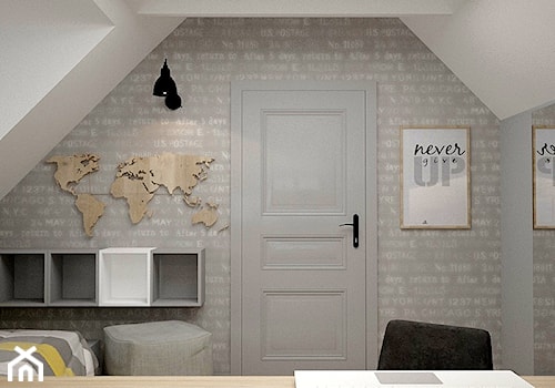 Dom Wólka Kozodawska - Mały szary pokój dziecka dla nastolatka dla chłopca, styl skandynawski - zdjęcie od Icona Studio