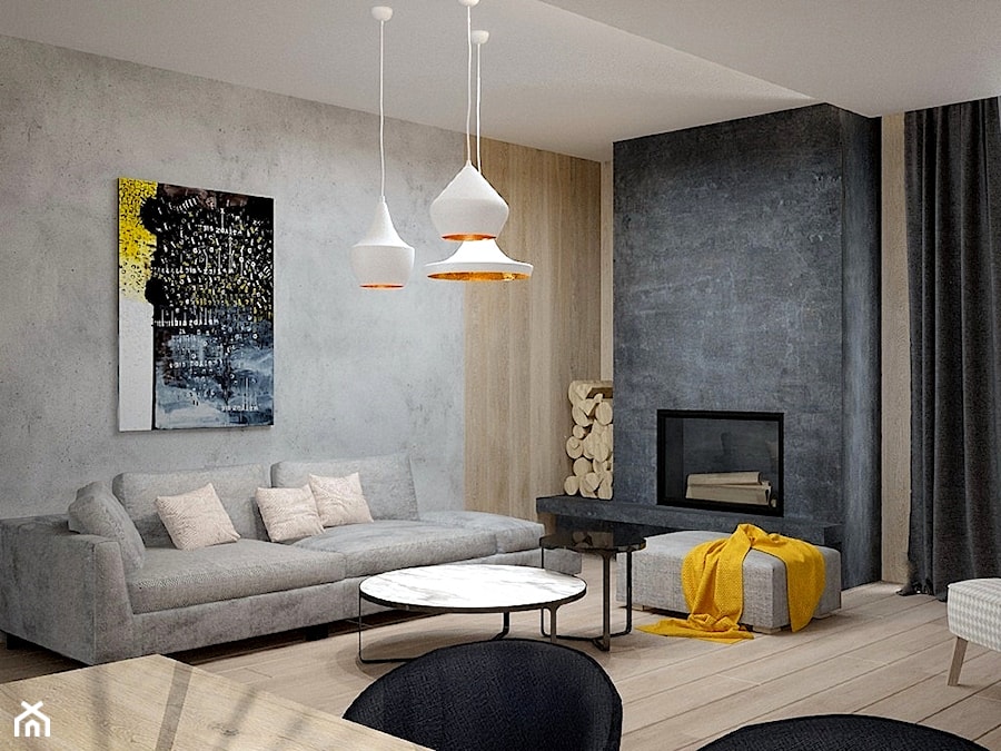 Dom koło Konstancina - Średni beżowy szary salon, styl nowoczesny - zdjęcie od Icona Studio