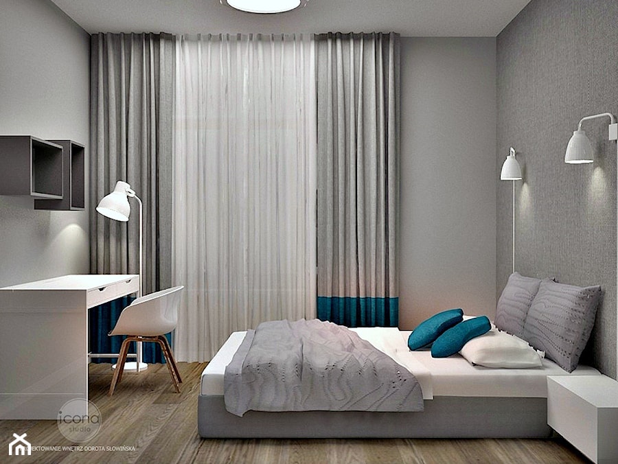 Mieszkanie w Wilanowie - Średnia szara z biurkiem sypialnia, styl minimalistyczny - zdjęcie od Icona Studio