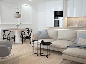 Metamorfoza mieszkania w Piasecznie 4 - Mały biały salon z kuchnią z jadalnią, styl nowoczesny - zdjęcie od Icona Studio
