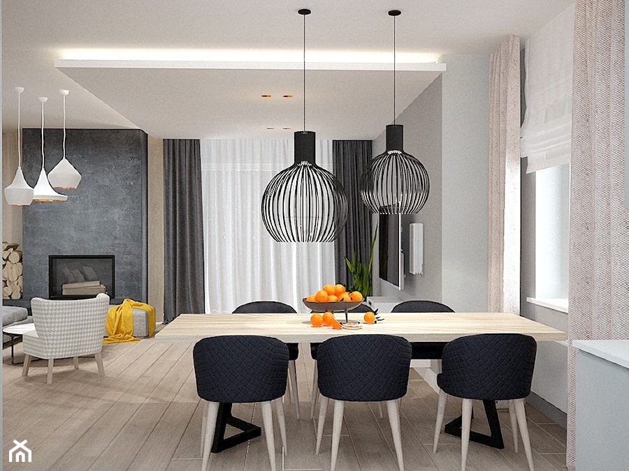 Dom koło Konstancina - Średnia szara jadalnia w salonie, styl nowoczesny - zdjęcie od Icona Studio